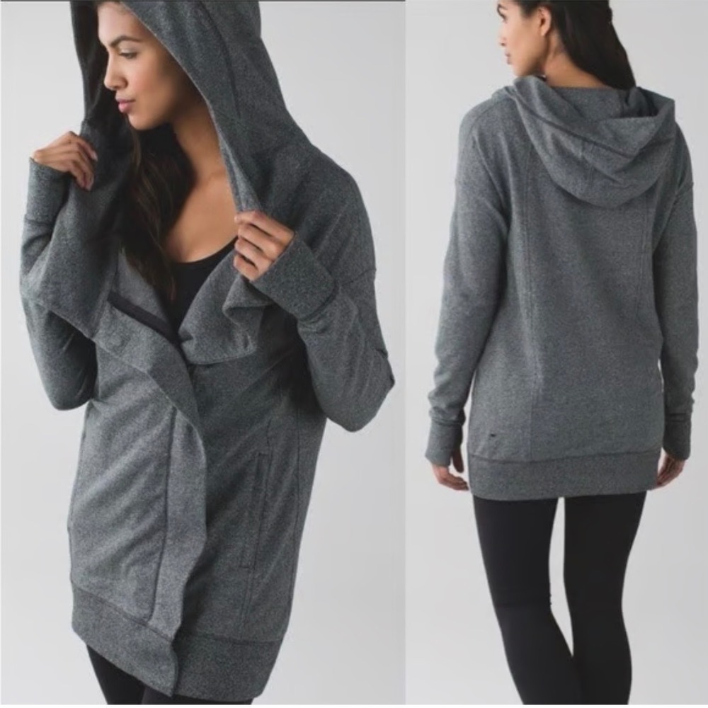 Lululemon Wrap Up Jacket Hoodie Size 8 Heather Gray Magnet‎ Double Zip Stretch